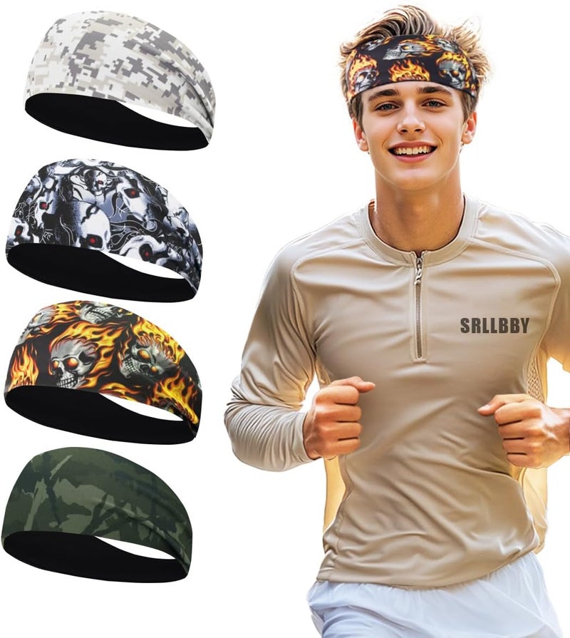 SRLLBBY 4 PCS Double-Layer Workout Headbands, Stretchy Sports Sweatband for Men and Womem, Sweat Wicking Hairbands for Running - Image 1